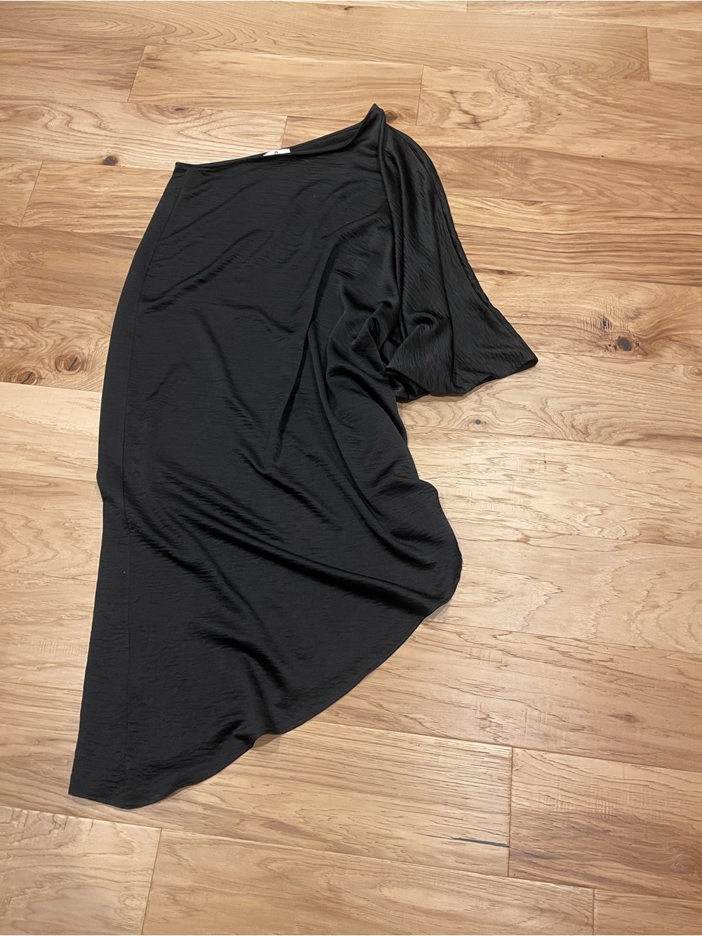 Asymmetrical Black Women's Skirt with Draped One-Shoulder Detail